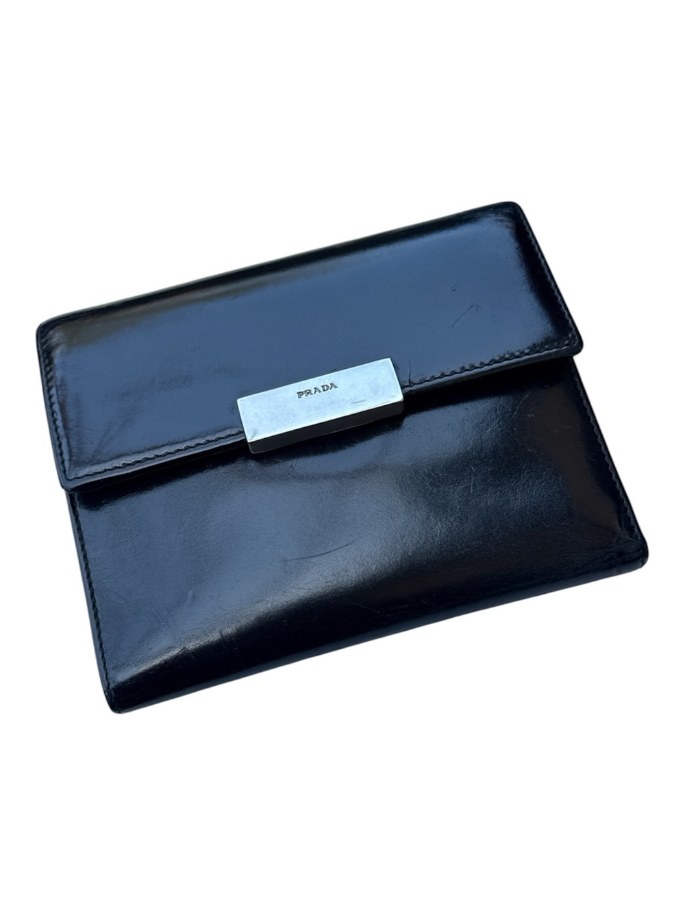 PRADA Patent Leather Trifold Wallet Snap Closure Bills Coin Pocket CC slots 4x5